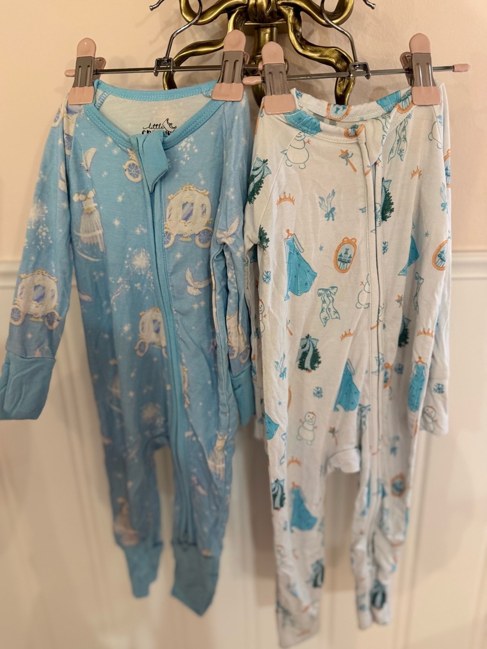 Cinderella & Frozen Convertible Pajama Bundle – 0–3 Months ❄️👑